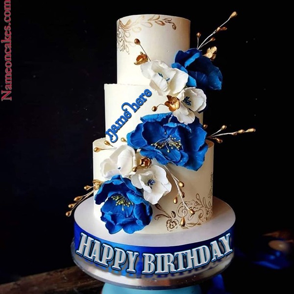 Blue & Gold Fresh Cream Birthday Cake CB-RC111 – Cake Boutique