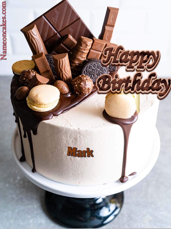 Happy Birthday Chocolate White Cake With Name for Mark
